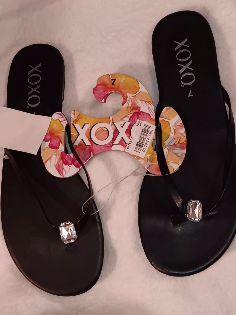 XOXO Black Women's Jeweled Thong Sandals Size 7